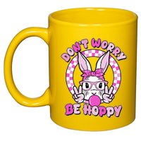 Retro Easter Dont Worry Be Hoppy Easter Bunny Rabbit 11oz C Handle Ceramic Mug