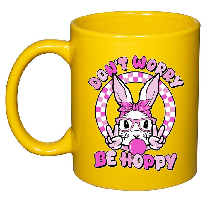 Retro Easter Dont Worry Be Hoppy Easter Bunny Rabbit 11oz C Handle Ceramic Mug