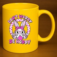 Retro Easter Dont Worry Be Hoppy Easter Bunny Rabbit 11oz C Handle Ceramic Mug