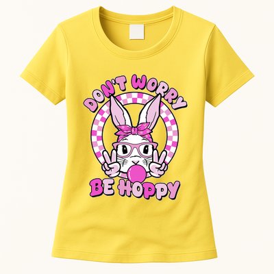 Retro Easter Dont Worry Be Hoppy Easter Bunny Rabbit Womens T-Shirt