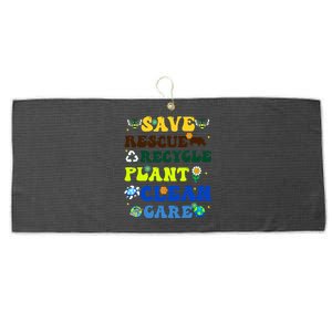 Retro Earth Day Save Bees Rescue Animals Recycle Plastics Large Microfiber Waffle Golf Towel