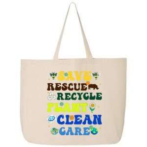 Retro Earth Day Save Bees Rescue Animals Recycle Plastics 25L Jumbo Tote