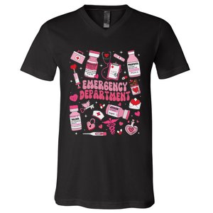 Retro Emergency Department Ed Er Nurse Valentines Day V-Neck T-Shirt