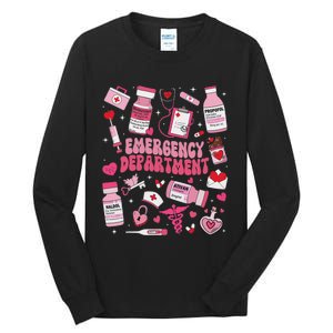 Retro Emergency Department Ed Er Nurse Valentines Day Tall Long Sleeve T-Shirt