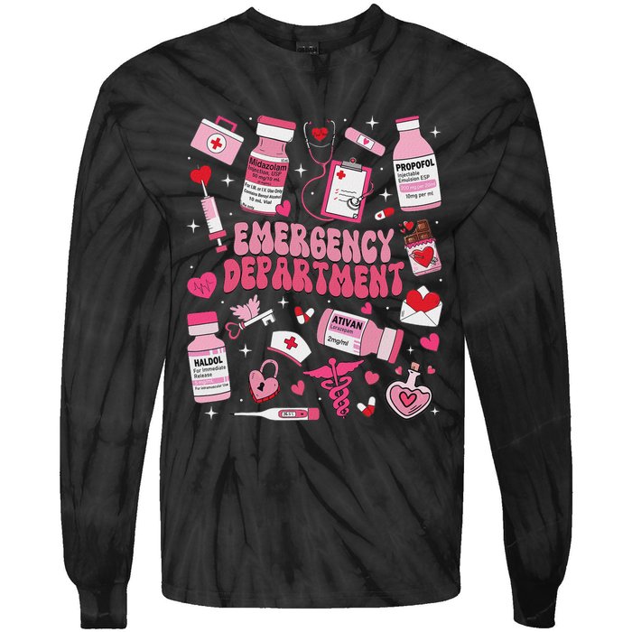 Retro Emergency Department Ed Er Nurse Valentines Day Tie-Dye Long Sleeve Shirt