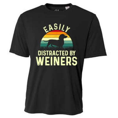 Retro Easily Distracted By Weiners Funny Dachshund Weiner Dog Gift Cooling Performance Crew T-Shirt