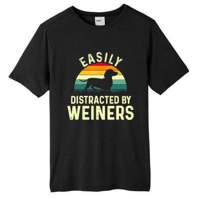 Retro Easily Distracted By Weiners Funny Dachshund Weiner Dog Gift Tall Fusion ChromaSoft Performance T-Shirt