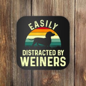 Retro Easily Distracted By Weiners Funny Dachshund Weiner Dog Gift Coaster