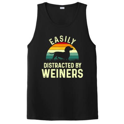 Retro Easily Distracted By Weiners Funny Dachshund Weiner Dog Gift PosiCharge Competitor Tank