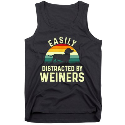 Retro Easily Distracted By Weiners Funny Dachshund Weiner Dog Gift Tank Top