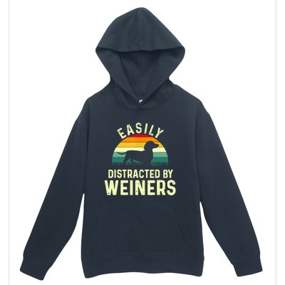 Retro Easily Distracted By Weiners Funny Dachshund Weiner Dog Gift Urban Pullover Hoodie