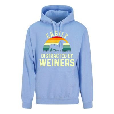 Retro Easily Distracted By Weiners Funny Dachshund Weiner Dog Gift Unisex Surf Hoodie