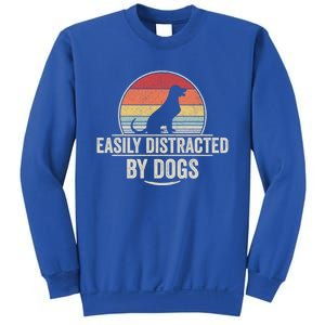 Retro Easily Distracted By Dogs Funny Dog Lover Gift Sweatshirt