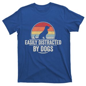 Retro Easily Distracted By Dogs Funny Dog Lover Gift T-Shirt