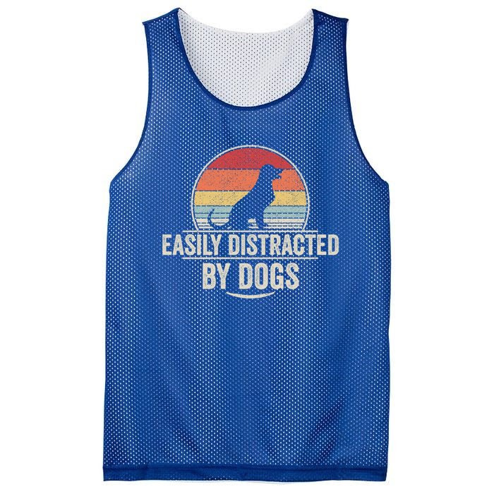 Retro Easily Distracted By Dogs Funny Dog Lover Gift Mesh Reversible Basketball Jersey Tank