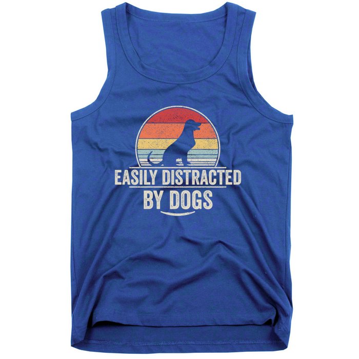 Retro Easily Distracted By Dogs Funny Dog Lover Gift Tank Top