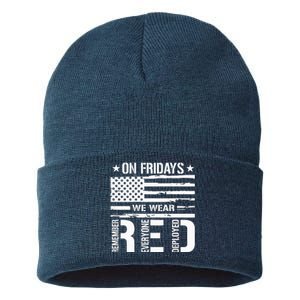 Remember Everyone Deployed On Friday We Wear Red Sustainable Knit Beanie