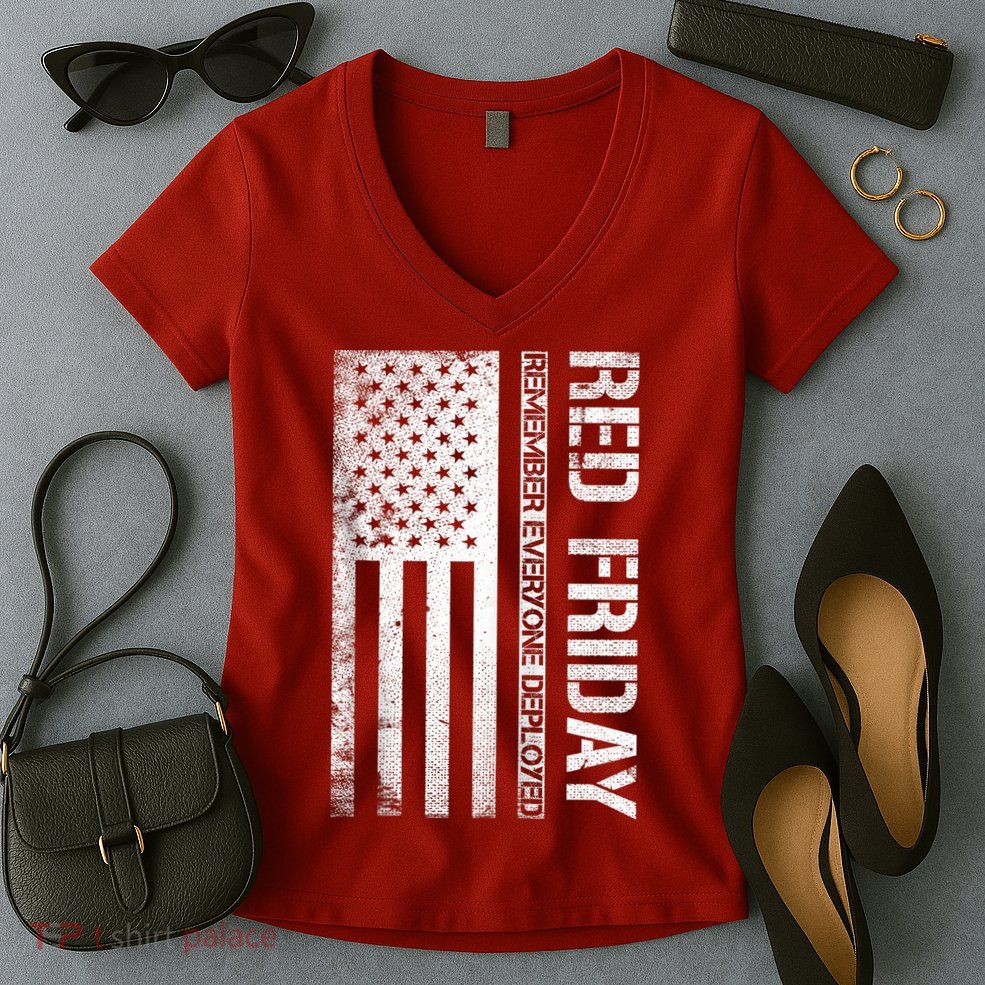 Remember Everyone Deployed Red Friday Zip Hoodie Women's V-Neck T-Shirt