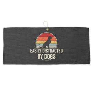 Retro Easily Distracted By Dogs Funny Dog Lover Large Microfiber Waffle Golf Towel