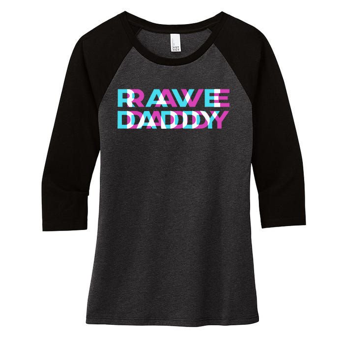 Rave Edm Daddy Music Festival Father Optical Trippy Illusion Women's Tri-Blend 3/4-Sleeve Raglan Shirt