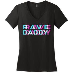 Rave Edm Daddy Music Festival Father Optical Trippy Illusion Women's V-Neck T-Shirt