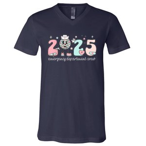 Retro Emergency Department Happy New Year 2025 Er Crew Nurse V-Neck T-Shirt