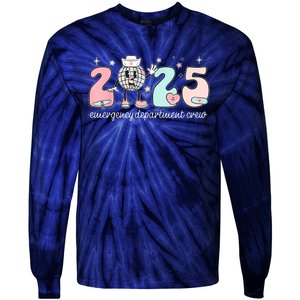 Retro Emergency Department Happy New Year 2025 Er Crew Nurse Tie-Dye Long Sleeve Shirt