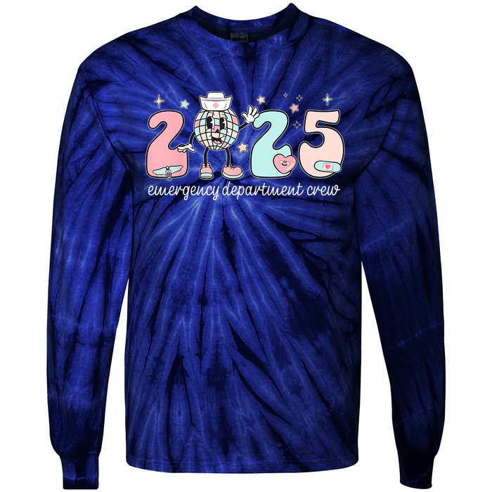 Retro Emergency Department Happy New Year 2025 Er Crew Nurse Tie-Dye Long Sleeve Shirt