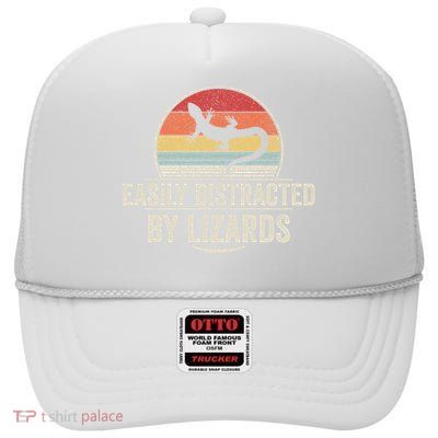 Retro Easily Distracted By Lizards Funny Lizard Lover Great Gift High Crown Mesh Back Trucker Hat