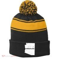 #RedForEd Distressed Red For Ed  Stripe Pom Pom Beanie