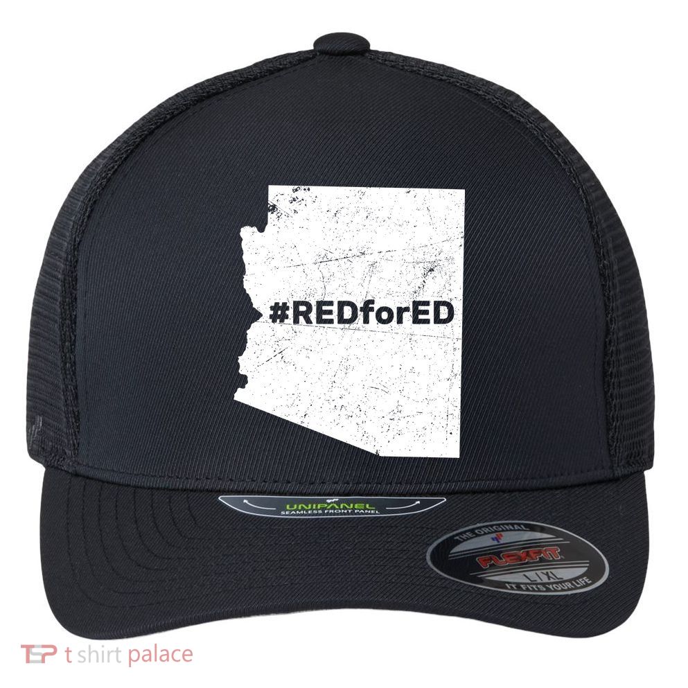 #RedForEd Distressed Red For Ed  Flexfit Unipanel Trucker Cap