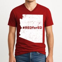 #RedForEd Distressed Red For Ed  V-Neck T-Shirt