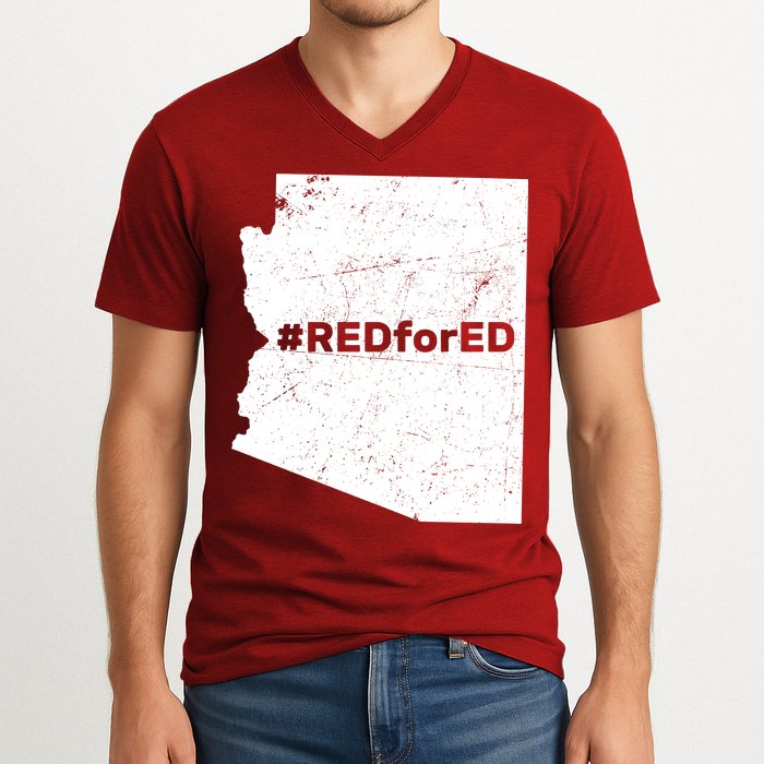 #RedForEd Distressed Red For Ed  V-Neck T-Shirt