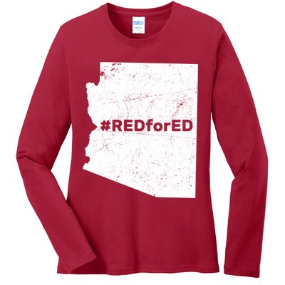 #RedForEd Distressed Red For Ed  Ladies Long Sleeve Shirt