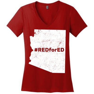 #RedForEd Distressed Red For Ed  Women's V-Neck T-Shirt
