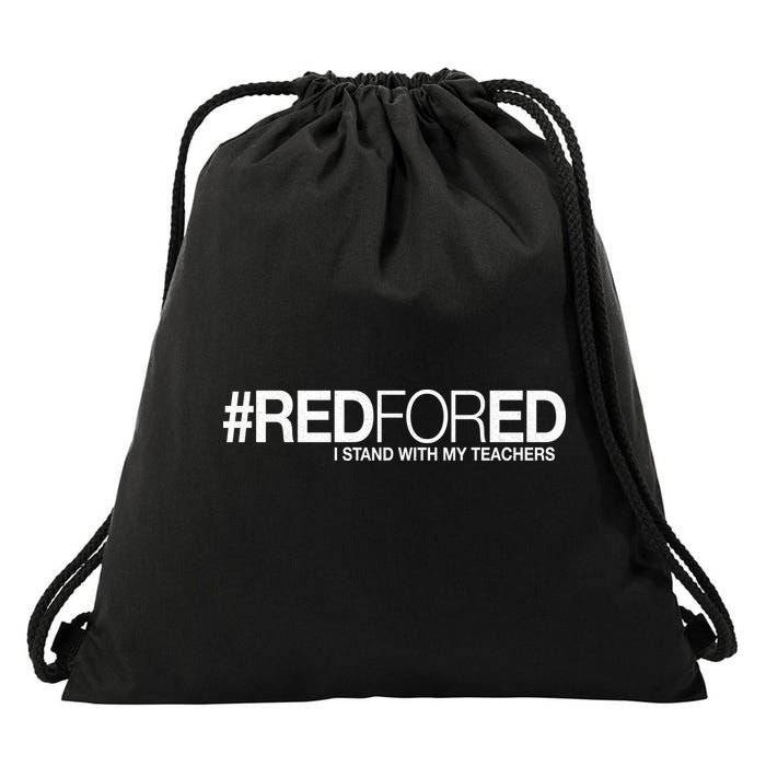 #RedForEd I Stand With My Teachers Red For Ed Drawstring Bag