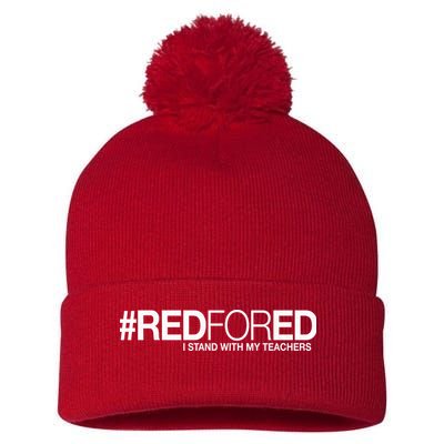#RedForEd I Stand With My Teachers Red For Ed Pom Pom 12in Knit Beanie