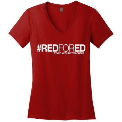 #RedForEd I Stand With My Teachers Red For Ed Women's V-Neck T-Shirt