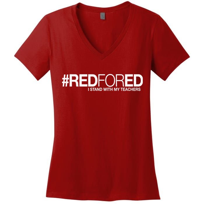 #RedForEd I Stand With My Teachers Red For Ed Women's V-Neck T-Shirt