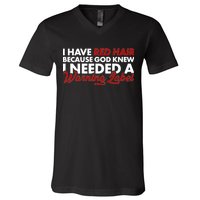  Redhead God Gave Me A Warning Label V-Neck T-Shirt