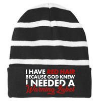  Redhead God Gave Me A Warning Label Striped Beanie with Solid Band