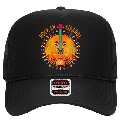 Rock En Espanol Guitar Spanish Language Rock Music High Crown Mesh Back Trucker Hat