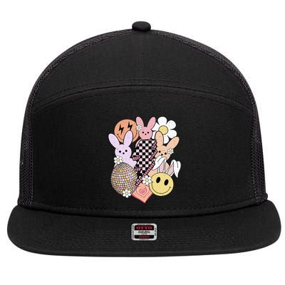 Retro Easter Easter Bunny Smile Face Groovy Easter Day 7 Panel Mesh Trucker Snapback Hat