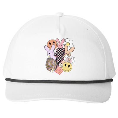 Retro Easter Easter Bunny Smile Face Groovy Easter Day Snapback Five-Panel Rope Hat