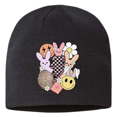 Retro Easter Easter Bunny Smile Face Groovy Easter Day Sustainable Beanie