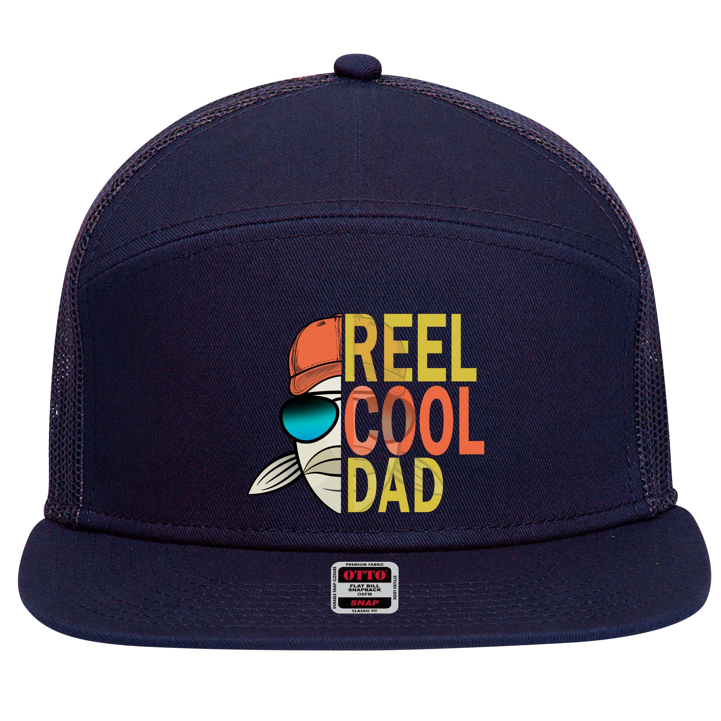 Reel Cool Fishing Dad Funny 7 Panel Mesh Trucker Snapback Hat