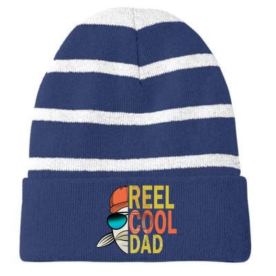 Reel Cool Fishing Dad Funny Striped Beanie with Solid Band