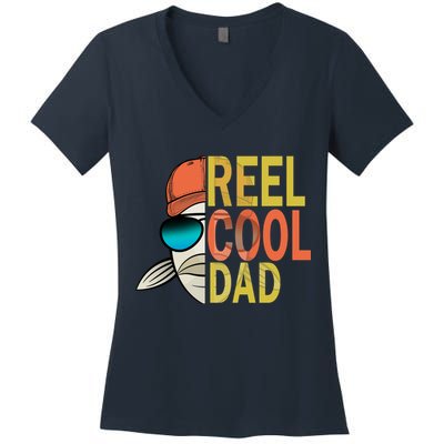 Reel Cool Fishing Dad Funny Women's V-Neck T-Shirt