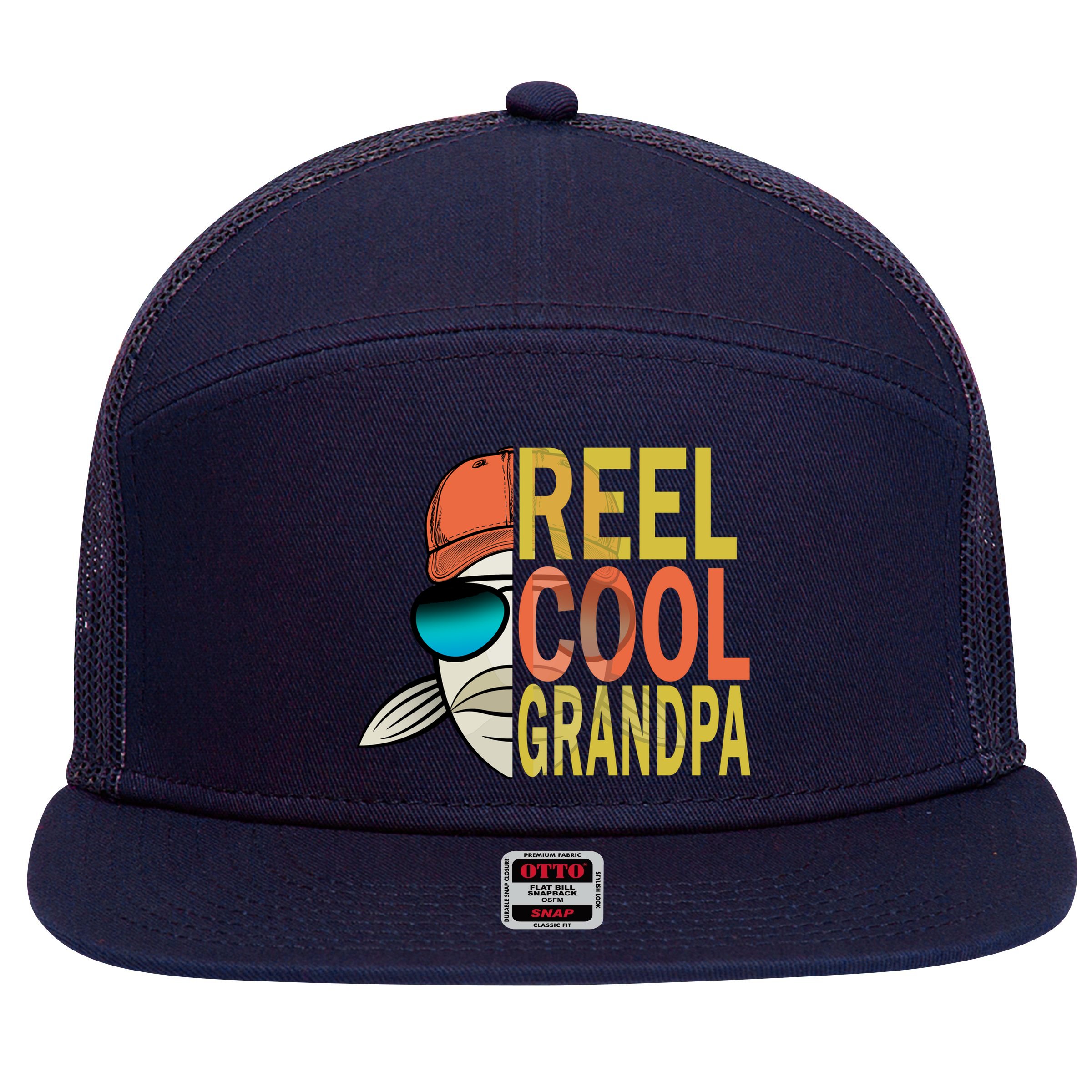 Reel Cool Fishing Grandpa  7 Panel Mesh Trucker Snapback Hat