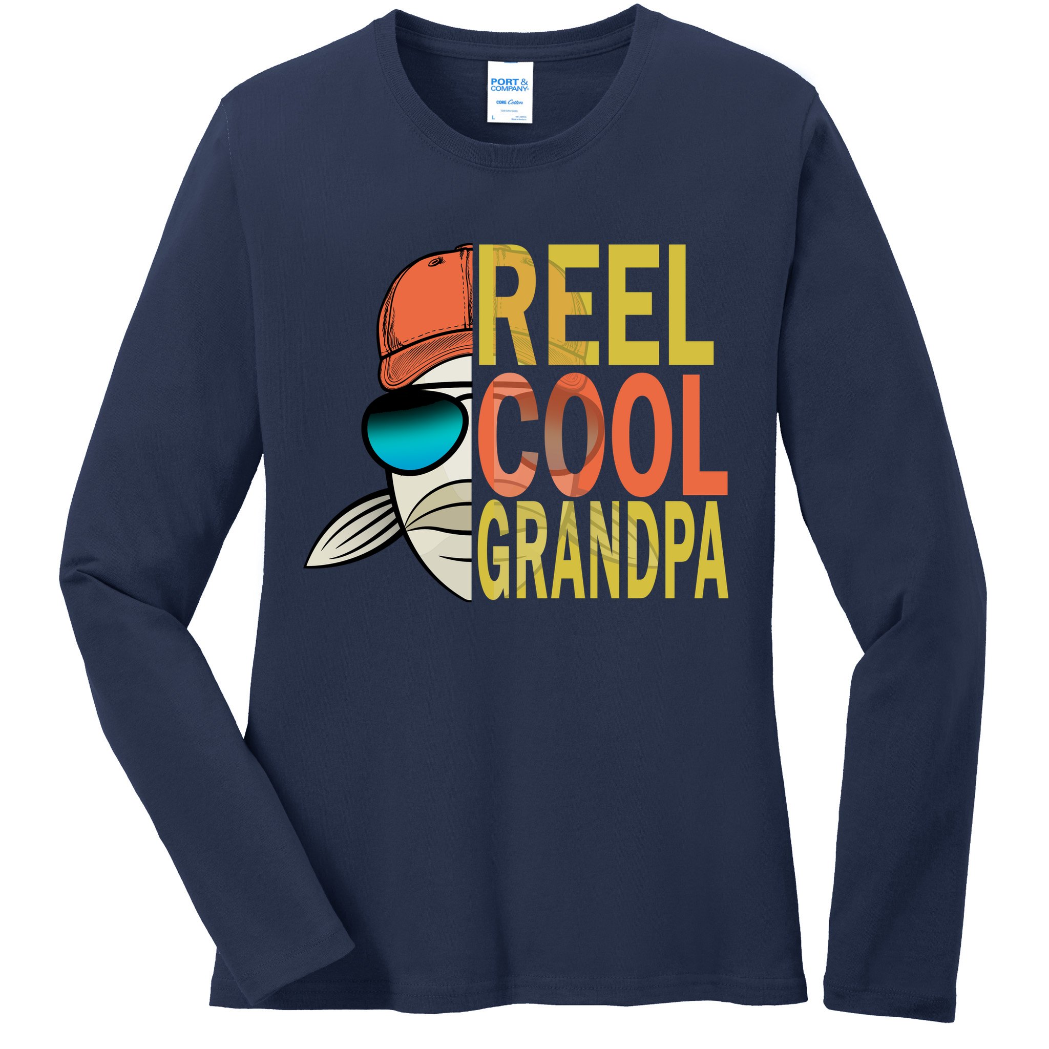 Reel Cool Fishing Grandpa  Ladies Long Sleeve Shirt